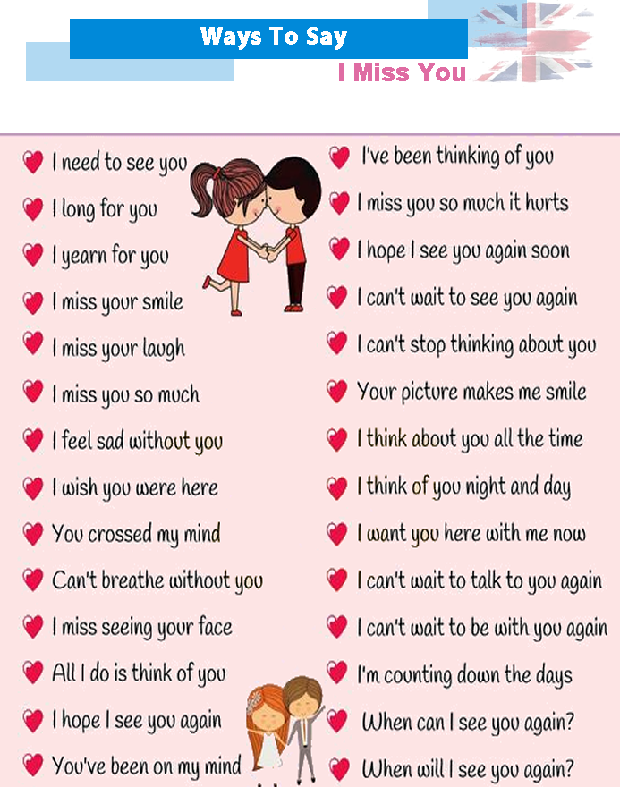 An English lesson on 80 different ways to say "I miss you," designed for ESL and TEFL learners to expand their emotional vocabulary and improve conversation skills.