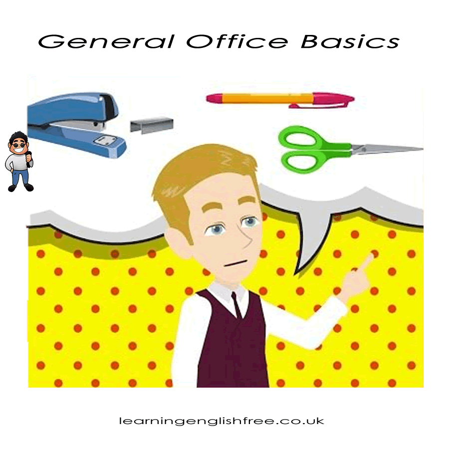 An image depicting an office scenario where employees are politely requesting and offering office supplies and files, showcasing effective workplace communication.