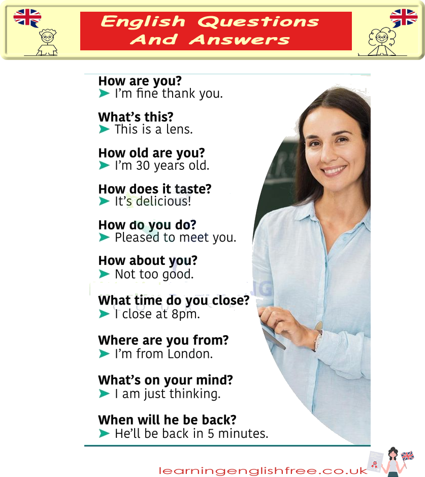 An interactive lesson on common English questions and answers to enhance conversational skills for ESL learners.