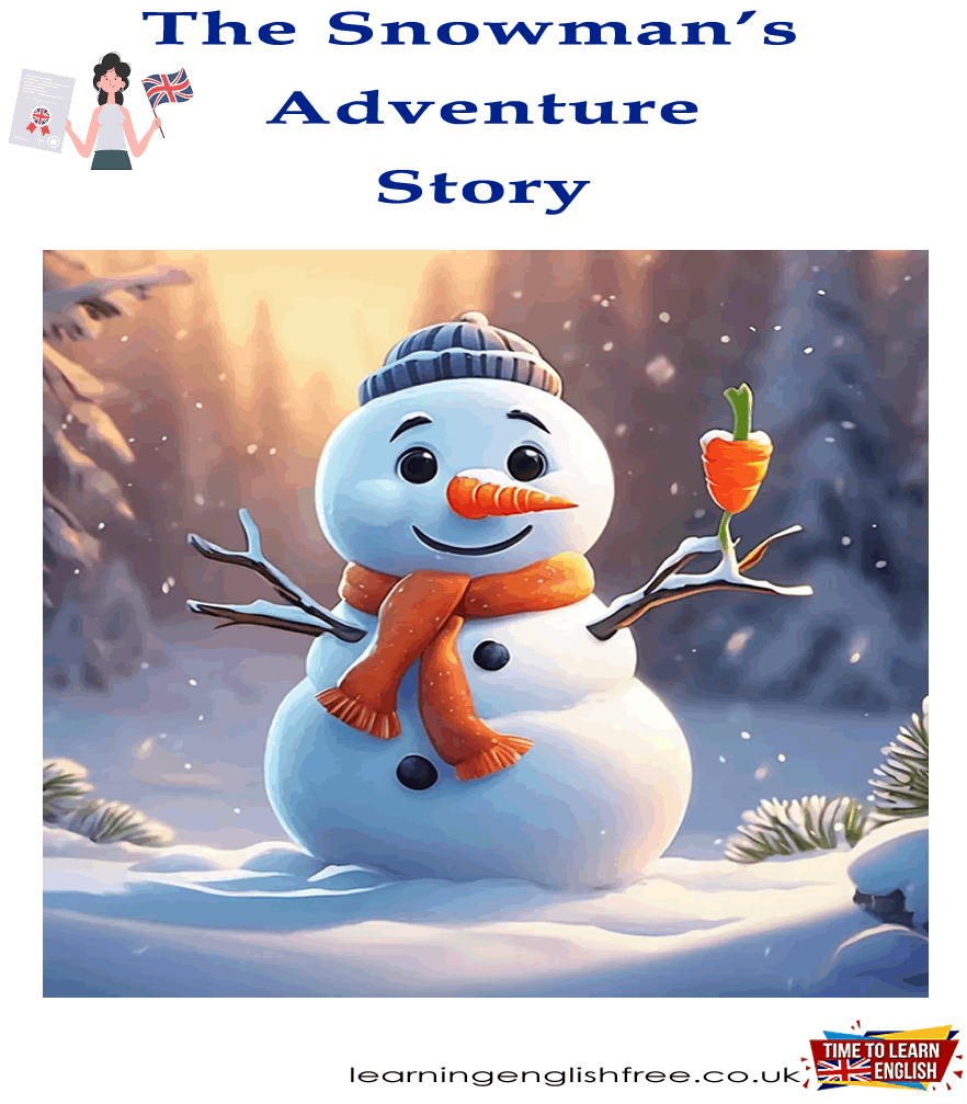 An illustration depicting Frosty the Snowman on his nocturnal adventures in Snowhaven, helping animals and experiencing the Northern Lights.