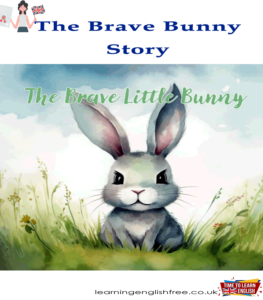 A story illustration showing a small but brave rabbit, Oliver, overcoming challenges in a forest and a valley, symbolizing courage and determination.